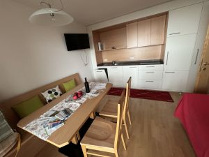 gräumige Wohnküche und Couch.