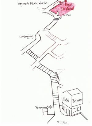 Der Weg geht über Treppen (durch parallele Striche gekennzeichnet)
